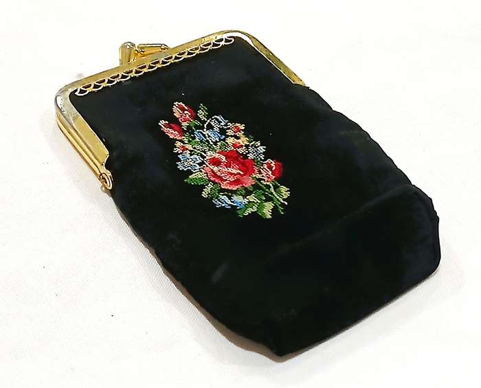 Vintage Petit Point Coin Purse | Floral Embroidery with Wrist Chain