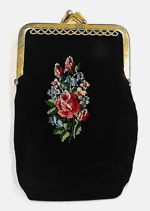 Vintage Petit Point Coin Purse | Floral Embroidery with Wrist Chain