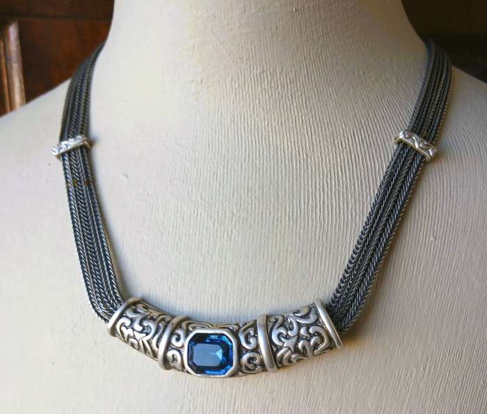 Vintage Pierre Cardin Necklace | Silver-Tone Design with Sapphire-Blue Stone
