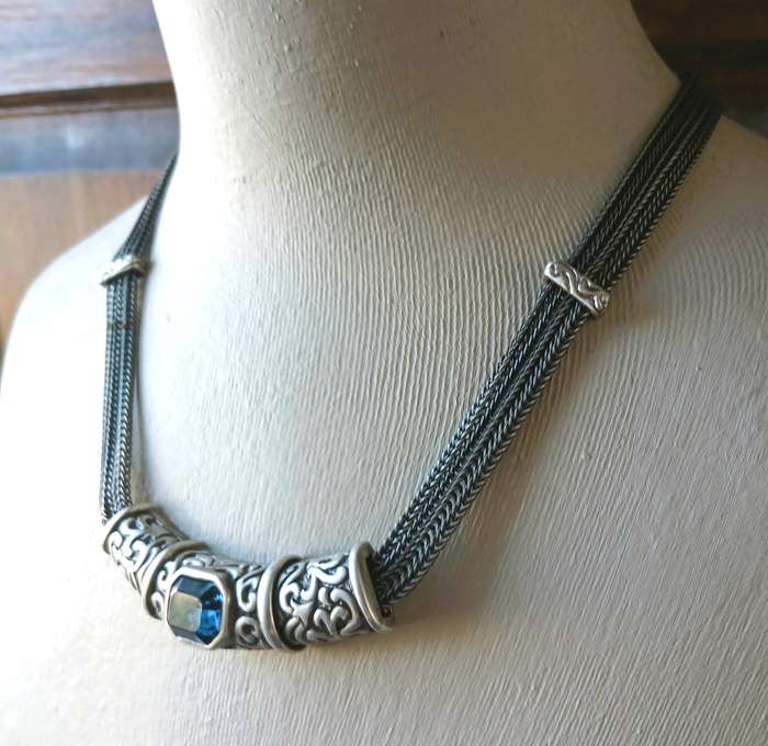 Vintage Pierre Cardin Necklace | Silver-Tone Design with Sapphire-Blue Stone