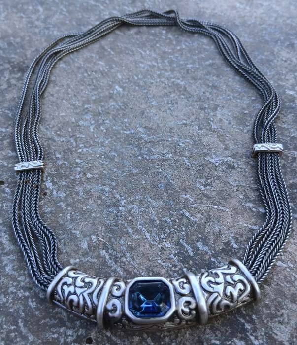 Vintage Pierre Cardin Necklace | Silver-Tone Design with Sapphire-Blue Stone