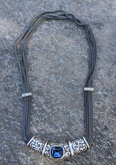 Vintage Pierre Cardin Necklace | Silver-Tone Design with Sapphire-Blue Stone