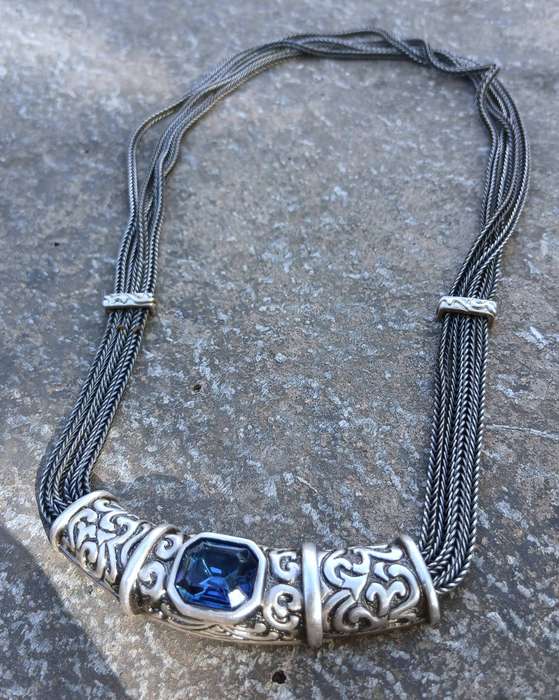 Vintage Pierre Cardin Necklace | Silver-Tone Design with Sapphire-Blue Stone