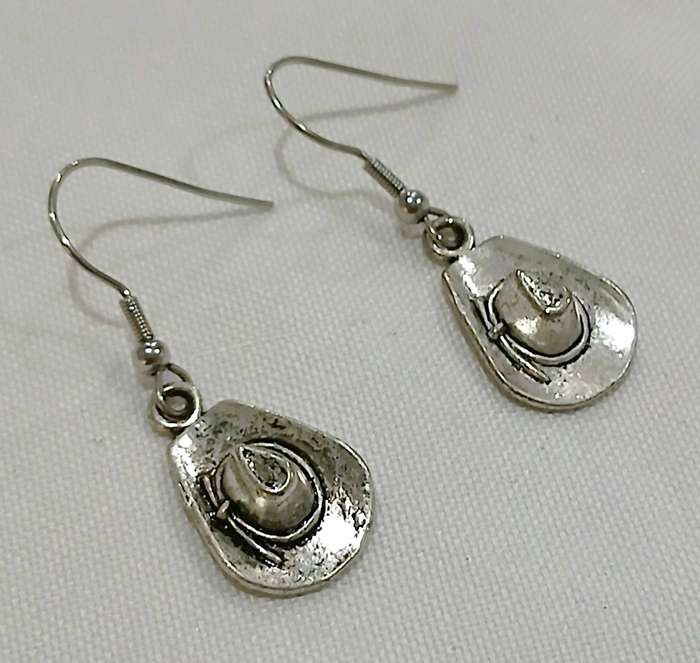Vintage Silver-Tone Cowboy Hat Earrings | Wild West Sass
