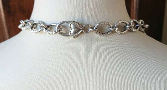 Vintage Silver-Tone Necklace & Bracelet Set | Floral Links with Crystal Accents