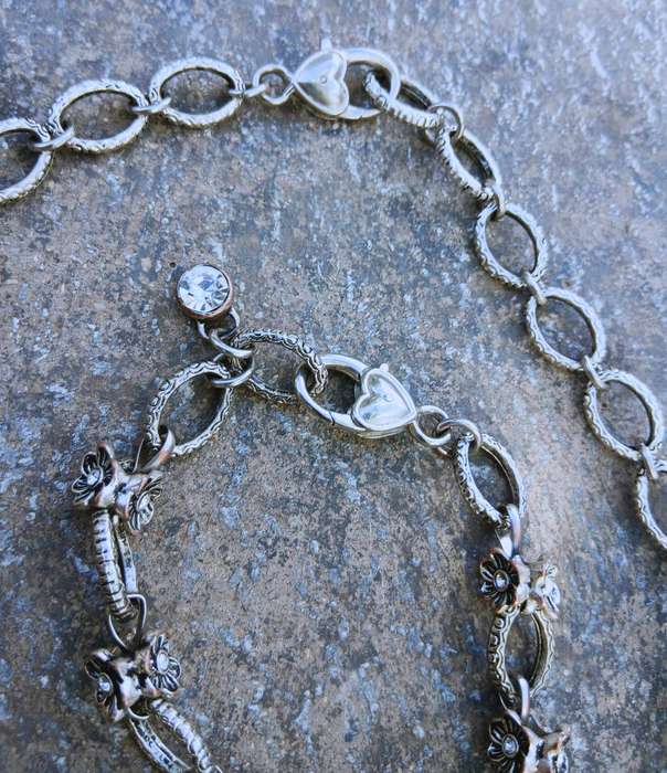 Vintage Silver-Tone Necklace & Bracelet Set | Floral Links with Crystal Accents