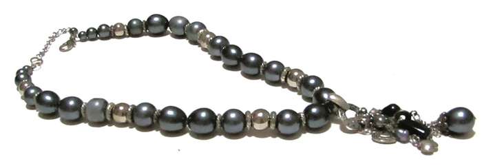 Vintage Silver-Tone & Metallic Gray Beaded Necklace | Removable Statement Pendant