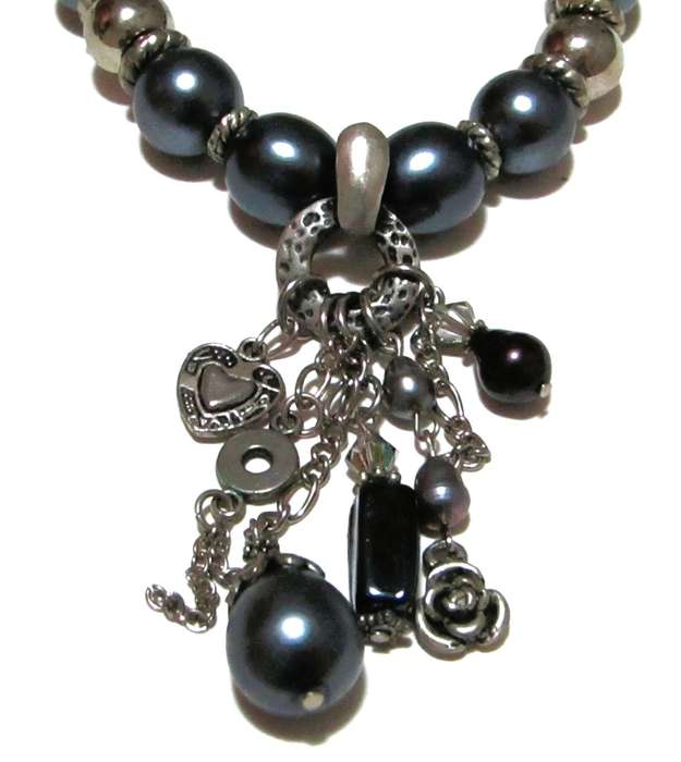 Vintage Silver-Tone & Metallic Gray Beaded Necklace | Removable Statement Pendant