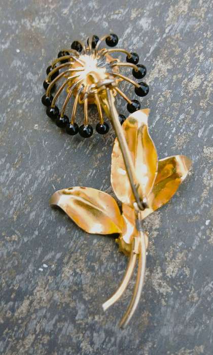 Vintage Sputnik Floral Brooch | Gold-Tone with Prong-Set Rhinestones