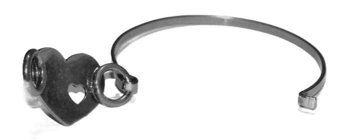 Vintage Stainless Steel Bangle | Pierced Heart Charm with Minimalist Mirror Finish