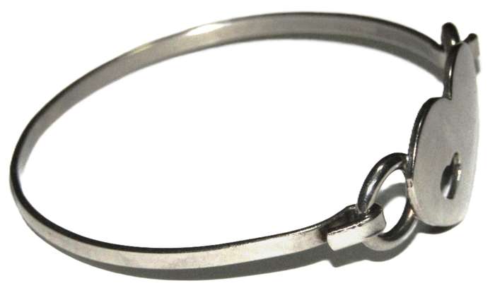 Vintage Stainless Steel Bangle | Pierced Heart Charm with Minimalist Mirror Finish