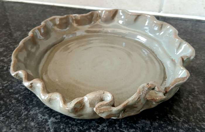 Vintage Studio Art Pottery Ruffled Terracotta Bowl | Signed JJ 2001