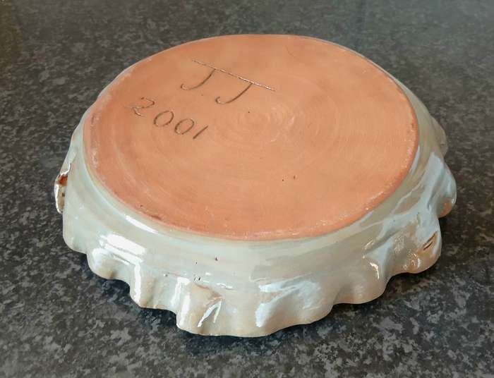 Vintage Studio Art Pottery Ruffled Terracotta Bowl | Signed JJ 2001