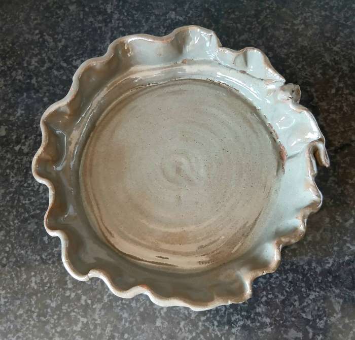 Vintage Studio Art Pottery Ruffled Terracotta Bowl | Signed JJ 2001