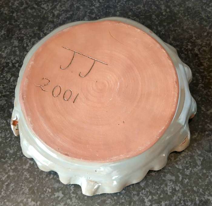 Vintage Studio Art Pottery Ruffled Terracotta Bowl | Signed JJ 2001
