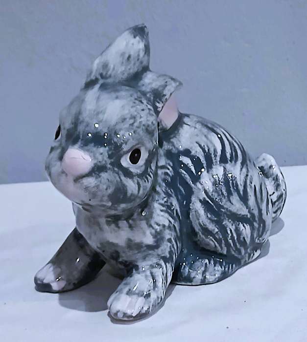 Vintage Studio Pottery Bunny Figurine | Hand-Painted Ceramic with Artist Initials