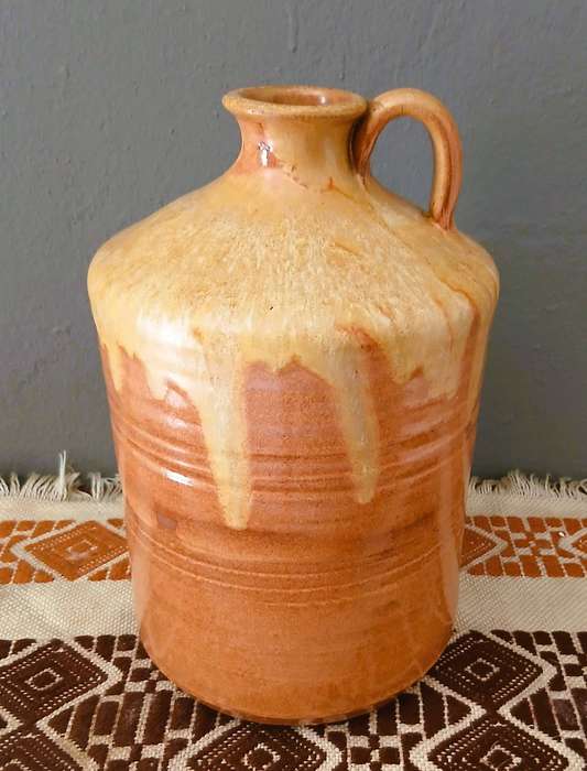 Vintage Studio Pottery Terracotta Jug | Hand Thrown with Drip Glaze