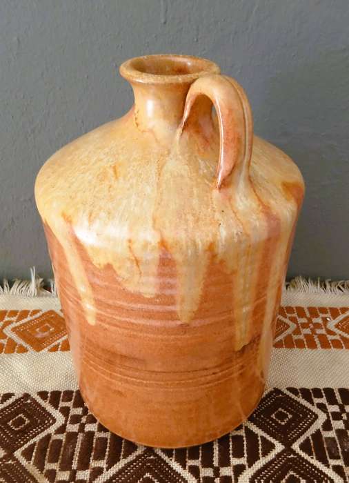 Vintage Studio Pottery Terracotta Jug | Hand Thrown with Drip Glaze