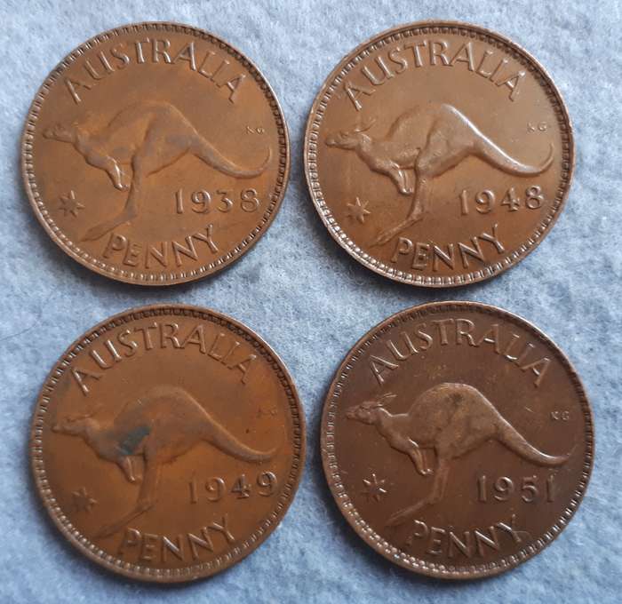 1938 + more Australia one penny's x4 : great condition