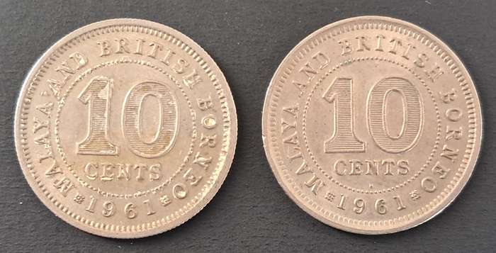 1961 MALAYA  & BRITISH BORNEO 10 CENTS PAIR : BOTH MINT MARKS