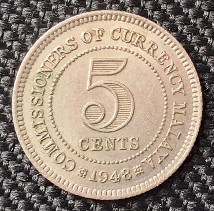 1948 MALAYA COMMISSIONERS OF CURRENCY 5 CENTS