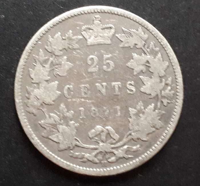1871 CANADA 25 CENTS (H) : HIGH VALUE