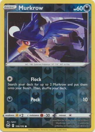 Pokemon Trading Card Game - Murkrow - 106/195 - Common Reverse Holo Sword & Shield: Silver Tempest