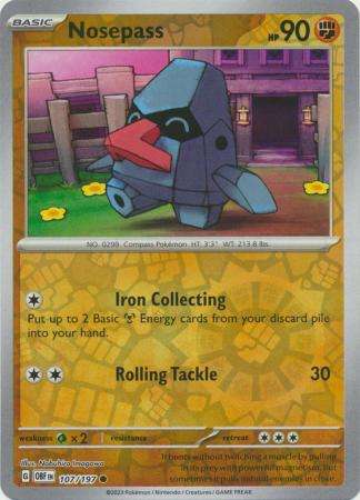 Pokemon Trading Card Game - Nosepass - 107/197 - Common Reverse Holo Scarlet & Violet: Obsidian Flam