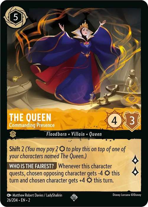 Disney Lorcana Trading Card Game - Super Rare - The Queen - Commanding Presence - Rise of the Floodb