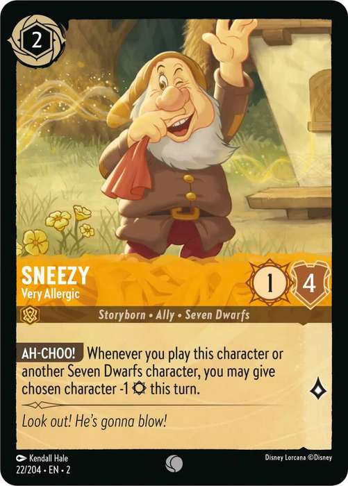 Disney Lorcana Trading Card Game - Sneezy - Very Allergic - Rise of the Floodborn (2)