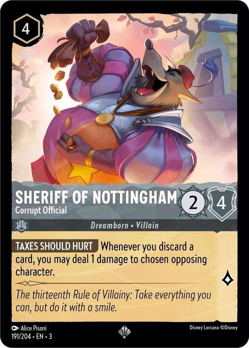 Disney Lorcana Trading Card Game - Super Rare - Sheriff of Nottingham - Corrupt Official - Into the