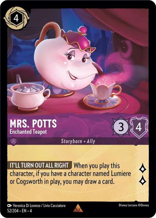 Disney Lorcana Trading Card Game - Mrs. Potts - Enchanted Teapot - Ursula's Return (4) rare