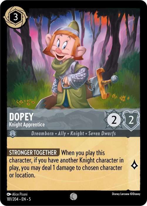 Disney Lorcana Trading Card Game - Dopey - Knight Apprentice - Shimmering Skies (5)