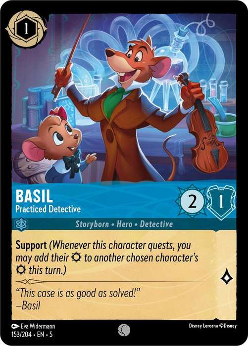 Disney Lorcana Trading Card Game - Basil - Practiced Detective - Shimmering Skies (5)