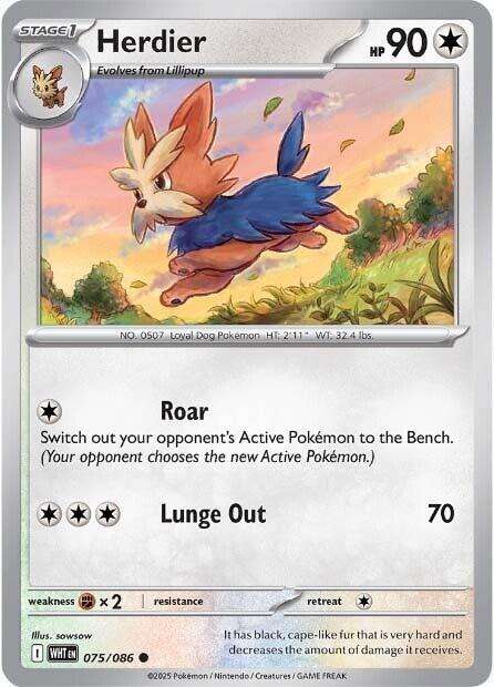 Pokemon Trading Card Game - Herdier - 075/086 - Common - White Flare