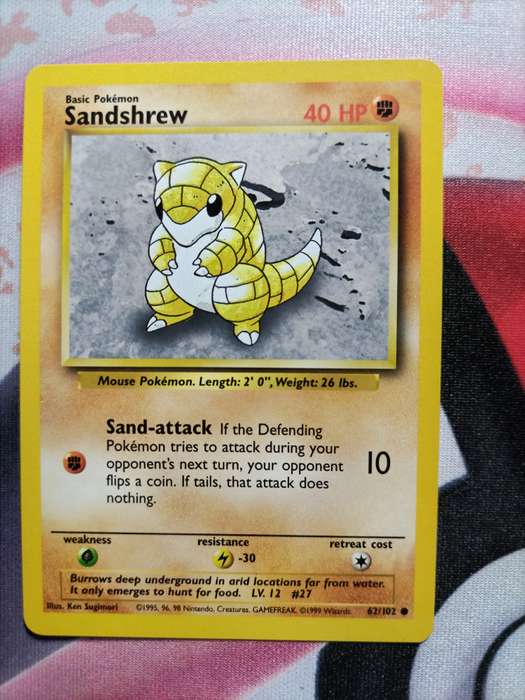 Pokemon Trading Card Game -  Sandshrew - 62/102 - Common Unlimited Base Set