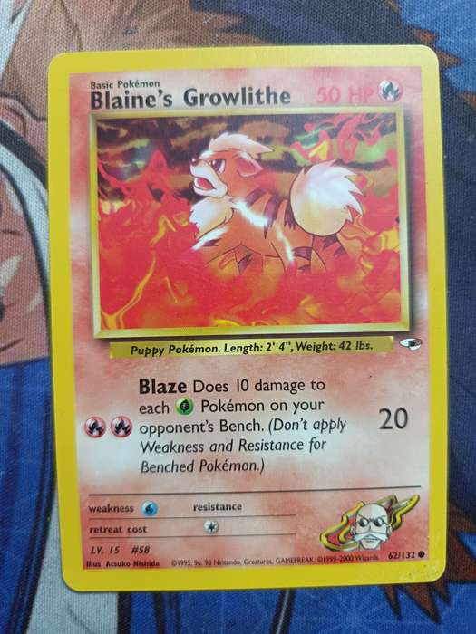 Pokemon Trading Card Game - Blaine's Growlithe #62 Pokemon Gym Heroes - Vintage