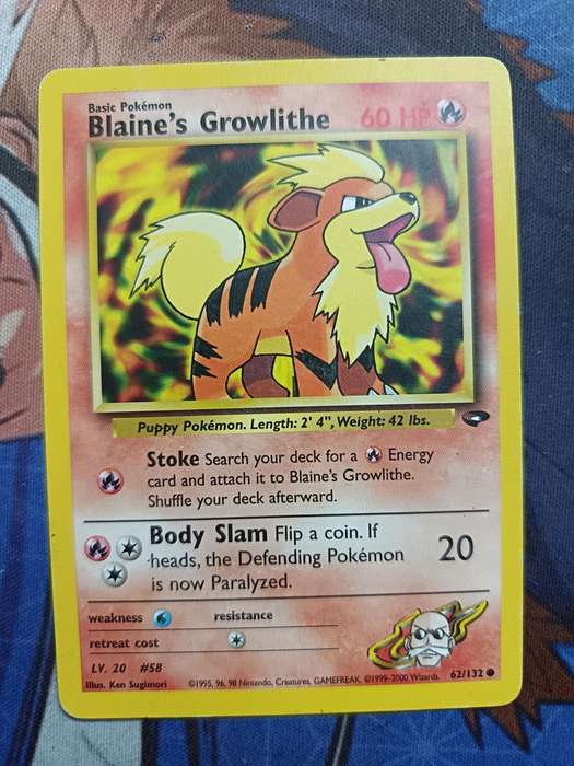Pokemon Trading Card Game - Blaine's Growlithe #62 Pokemon Gym Challenge - Vintage
