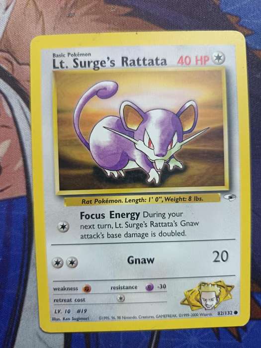 Pokemon Trading Card Game - Lt. Surge's Rattata #82 Pokemon Gym Heroes - Vintage