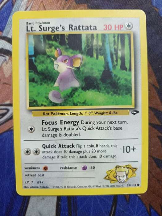Pokemon Trading Card Game - Lt. Surge's Rattata #85 Pokemon Gym Challenge - Vintage