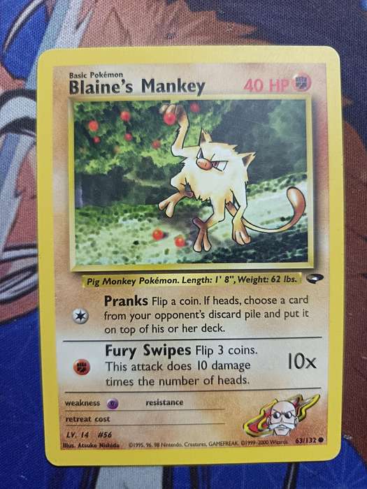 Pokemon Trading Card Game - Blaine's Mankey #63 Pokemon Gym Challenge - Vintage