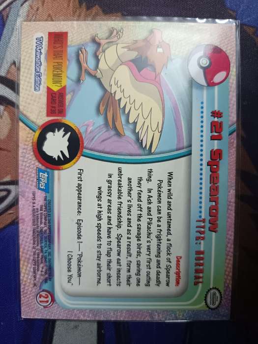Pokemon Trading Card Game - Spearow #21 Pokemon 1999 Topps TV  - Vintage