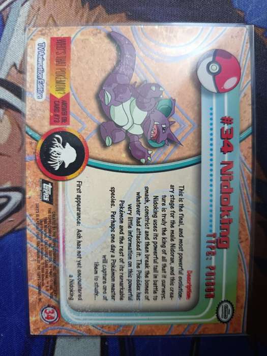 Pokemon Trading Card Game - Nidoking #34 Pokemon 1999 Topps TV  - Vintage