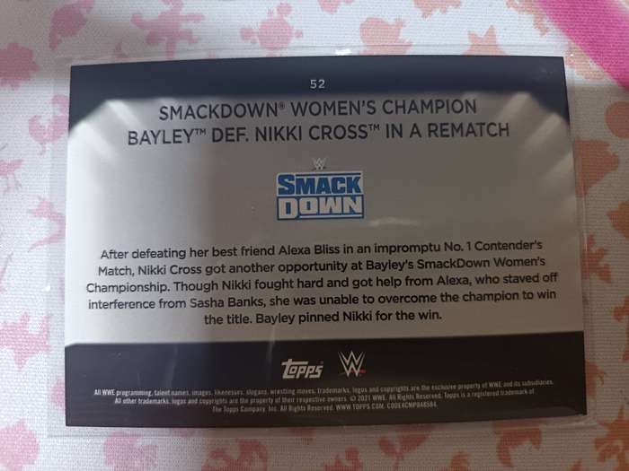 WWE Trading Cards - 2021 Topps WWE Womens Division #52 BAYLEY DEF. NIKKI CROSS Foil Parallel