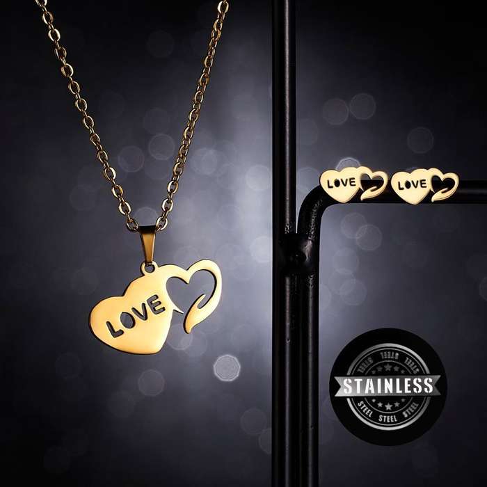 Gold Ion Plated Double Heart Necklace