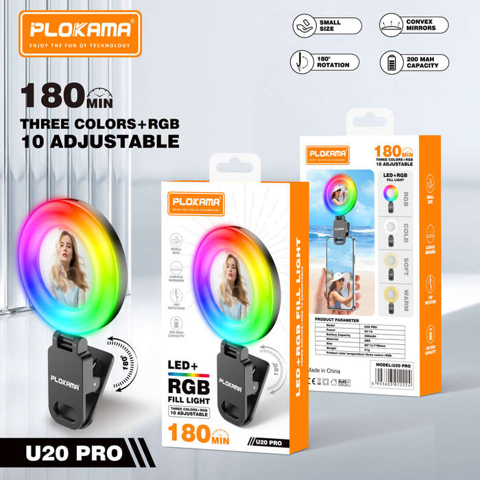 Plokama- RGB fill light - U20 pro - Mini Mirror Clip Selfie