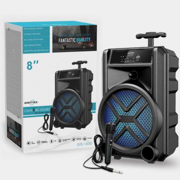 Bluetooth speaker gts1630 with microphone and remote - 8 inch