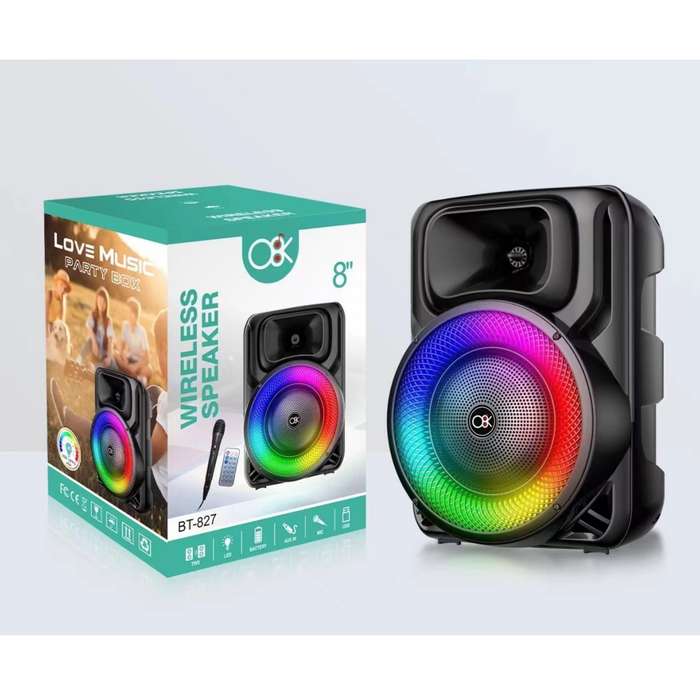 Bluetooth speaker - bt827 microphone and remote - led lights - 8 inch
