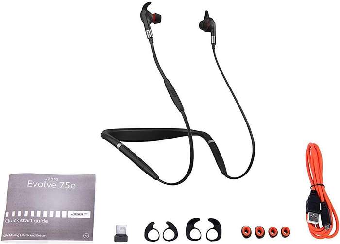 Jabra Evolve 75e UC & Link 370 Bluetooth Wireless in-Ear Earphones Neck-band - BLACK