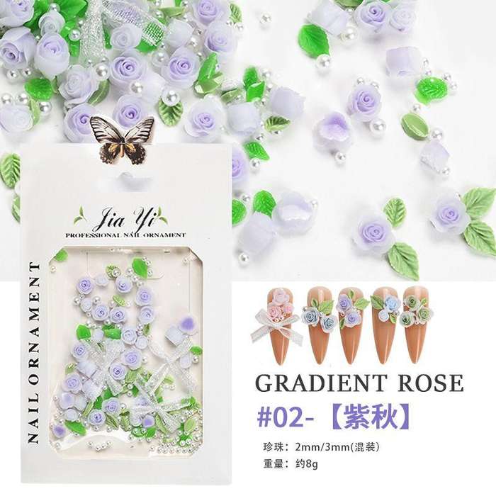 Nail art rose rose three-dimensional jewelry large and small mixed pearl resin smudge camellia  2